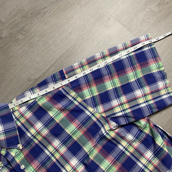 Ralph Lauren Shirt Mens 2XLT Tall Blue Plaid Madras Cotton Short Sleeve Casual - Picture 8 of 9